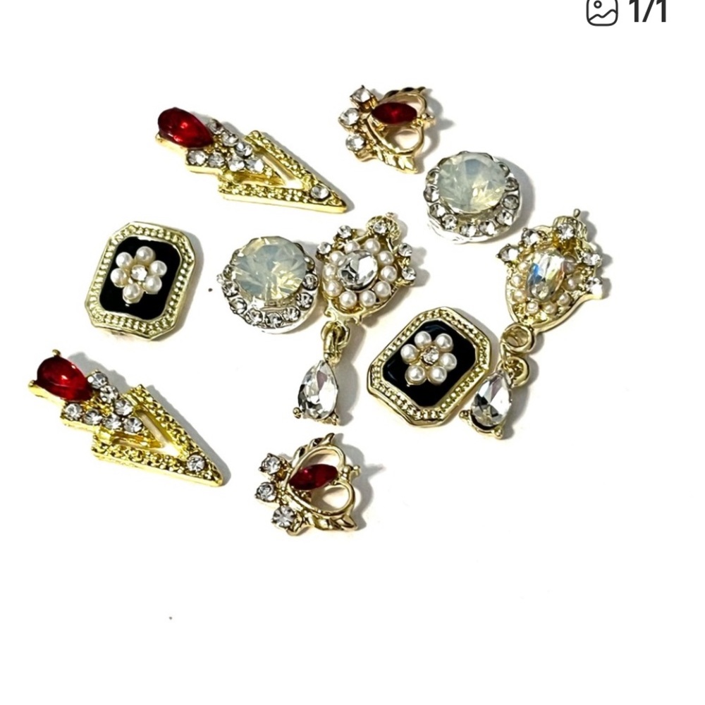 Custom Nail charm set Gold Black and Red tones Nail Charm Set